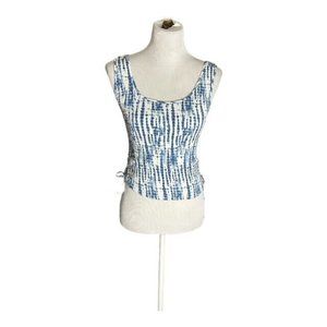 Japra Shirred Tank Top Women's Size Med Blue White Chinch Sides 100% Rayon